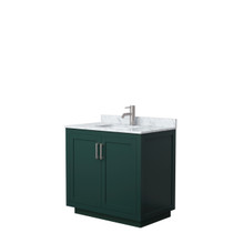 Miranda 36 Inch Single Bathroom Vanity in Green, White Carrara Marble Countertop, Undermount Square Sink, Brushed Nickel Trim