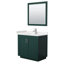 Miranda 36 Inch Single Bathroom Vanity in Green, Carrara Cultured Marble Countertop, Undermount Square Sink, Brushed Nickel Trim, 34 Inch Mirror