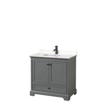 Deborah 36 Inch Single Bathroom Vanity in Dark Gray, Carrara Cultured Marble Countertop, Undermount Square Sink, Matte Black Trim