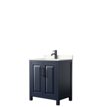 Daria 30 Inch Single Bathroom Vanity in Dark Blue, Carrara Cultured Marble Countertop, Undermount Square Sink, Matte Black Trim