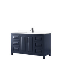 Daria 60 Inch Single Bathroom Vanity in Dark Blue, White Cultured Marble Countertop, Undermount Square Sink, Matte Black Trim
