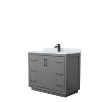 Icon 42 Inch Single Bathroom Vanity in Dark Gray, White Carrara Marble Countertop, Undermount Square Sink, Matte Black Trim