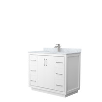 Icon 42 Inch Single Bathroom Vanity in White, White Carrara Marble Countertop, Undermount Square Sink, Brushed Nickel Trim