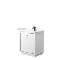 Icon 30 Inch Single Bathroom Vanity in White, Carrara Cultured Marble Countertop, Undermount Square Sink, Matte Black Trim