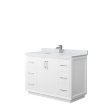 Strada 48 Inch Single Bathroom Vanity in White, White Carrara Marble Countertop, Undermount Square Sink, Brushed Nickel Trim