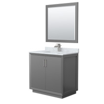 Strada 36 Inch Single Bathroom Vanity in Dark Gray, White Carrara Marble Countertop, Undermount Square Sink, Brushed Nickel Trim, 34 Inch Mirror