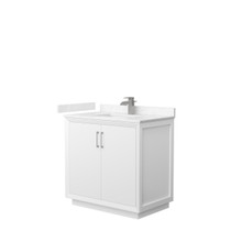 Strada 36 Inch Single Bathroom Vanity in White, Carrara Cultured Marble Countertop, Undermount Square Sink, Brushed Nickel Trim