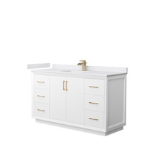 Strada 60 Inch Single Bathroom Vanity in White, White Cultured Marble Countertop, Undermount Square Sink, Satin Bronze Trim