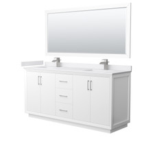 Strada 72 Inch Double Bathroom Vanity in White, White Cultured Marble Countertop, Undermount Square Sink, Brushed Nickel Trim, 70 Inch Mirror