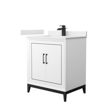 Marlena 30 Inch Single Bathroom Vanity in White, White Cultured Marble Countertop, Undermount Square Sink, Matte Black Trim