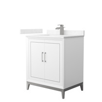 Marlena 30 Inch Single Bathroom Vanity in White, Carrara Cultured Marble Countertop, Undermount Square Sink, Brushed Nickel Trim