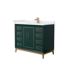 Marlena 42 Inch Single Bathroom Vanity in Green, White Cultured Marble Countertop, Undermount Square Sink, Satin Bronze Trim
