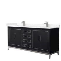 Marlena 72 Inch Double Bathroom Vanity in Black, Carrara Cultured Marble Countertop, Undermount Square Sinks, Brushed Nickel Trim