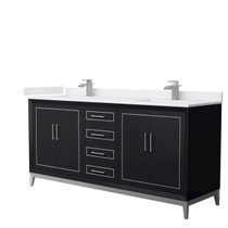 Marlena 72 Inch Double Bathroom Vanity in Black, White Cultured Marble Countertop, Undermount Square Sinks, Brushed Nickel Trim