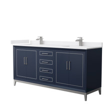 Marlena 72 Inch Double Bathroom Vanity in Dark Blue, White Cultured Marble Countertop, Undermount Square Sinks, Brushed Nickel Trim