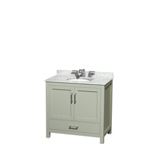 Sheffield 36 inch Single Bathroom Vanity in Light Green, White Carrara Marble Countertop, Undermount Oval Sink, Brushed Nickel Trim