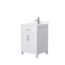 Beckett 24 Inch Single Bathroom Vanity in White, Carrara Cultured Marble Countertop, Undermount Square Sink, Brushed Nickel Trim