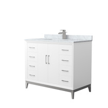 Amici 42 Inch Single Bathroom Vanity in White, White Carrara Marble Countertop, Undermount Square Sink, Brushed Nickel Trim