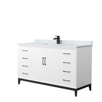 Amici 60 Inch Single Bathroom Vanity in White, White Carrara Marble Countertop, Undermount Square Sink, Matte Black Trim