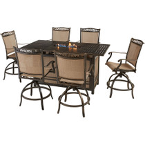 Fontana7pc: 6 Counter Hght Swivel Sling Chrs, Slat Fire Pit Tbl