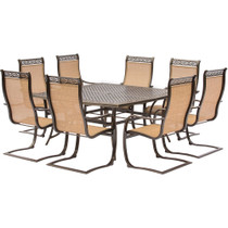 Manor9pc: 8 Sling Spring Chairs, 60" Square Cast Table