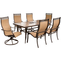 Monaco7pc: 4 Sling Dining Chrs, 2 Sling Swivel Rckrs, 40x68" Tile Tbl