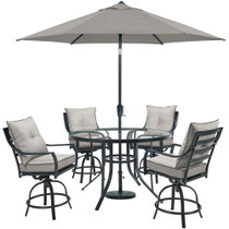 Lavallette5pc: 4 Swivel Bar Chairs, Bar Glass Tbl, Umbrella & Base