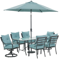 Lavallette7pc: 4 Dining Chrs, 2 Swivel Chrs, Rect. Glass Tbl, Umb & Base