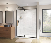 Uptown 57-59 x 76 in. 8 mm Pivot Shower Door for Alcove Installation with Clear glass in Matte Black & Wood