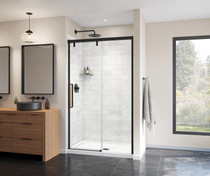 Uptown 44-47 x 76 in. 8 mm Sliding Shower Door for Alcove Installation with Clear glass in Matte Black & Wood