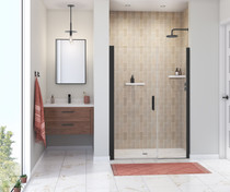 Manhattan 47-49 x 68 in. 6 mm Pivot Shower Door for Alcove Installation with Clear glass & Round Handle in Matte Black