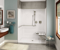 OPS-6036 ADA Compliant (with Seat) AcrylX Alcove Center Drain One-Piece Shower in White