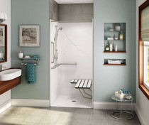 OPS-3636 - Complete Accessibility Package with Vertical Grab Bar AcrylX Alcove Center Drain One-Piece Shower in White