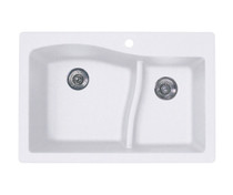 QZLS-3322 22 x 33 Granite Drop in Double Bowl Sink in Opal White