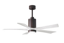 Patricia-5 five-blade ceiling fan in Textured Bronze finish with 52 solid matte white wood blades and dimmable LED light kit 