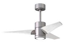 Super Janet three-blade ceiling fan in Brushed Nickel finish with 42 solid matte white wood blades and dimmable LED light kit 