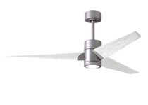 Super Janet three-blade ceiling fan in Brushed Nickel finish with 60 solid matte white wood blades and dimmable LED light kit 