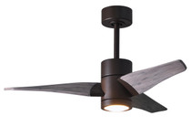Super Janet three-blade ceiling fan in Textured Bronze finish with 42 solid barn wood tone blades and dimmable LED light kit 