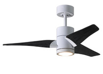 Super Janet three-blade ceiling fan in Gloss White finish with 42 solid matte blade wood blades and dimmable LED light kit 