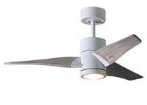 Super Janet three-blade ceiling fan in Gloss White finish with 42 solid barn wood tone blades and dimmable LED light kit 