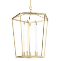 KUZCO Lighting PD317129NB Delphine - 28.38 Inch 30W 1 LED Foyer Hall Pendant, Natural Brass Finish with Clear Glass