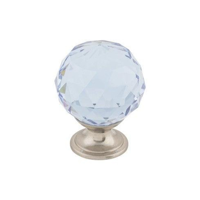 Light Blue Crystal Knob 1 3/8" w/ Brushed Satin Nickel Base