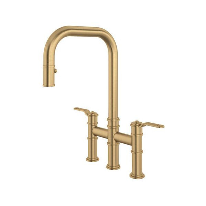 Armstrong Pull-Down Bridge Kitchen Faucet With U-Spout Satin English Gold