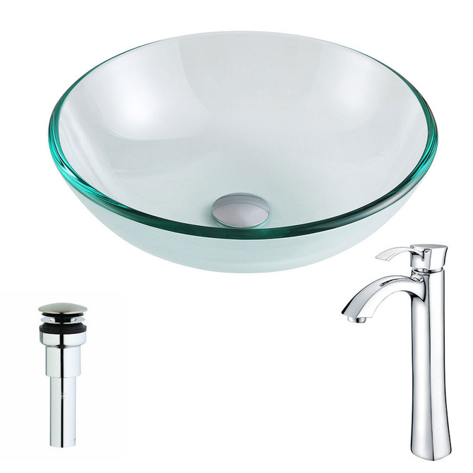 Etude Series Deco-Glass Vessel Sink in Lustrous Clear Finish with Harmony Faucet in Chrome