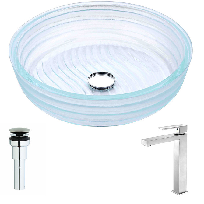Canta Series Deco-Glass Vessel Sink in Lustrous Translucent Crystal with Enti Faucet in Brushed Nickel