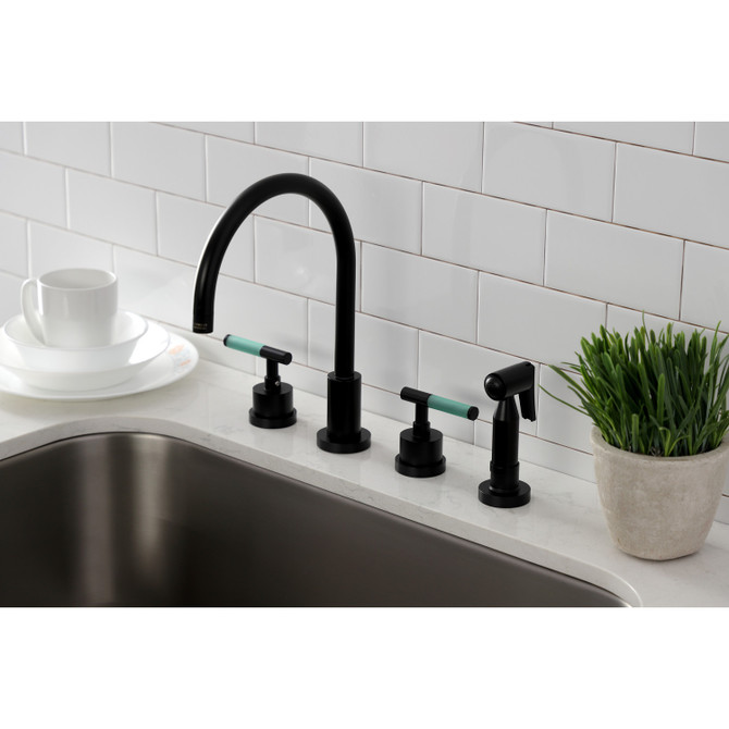 Kingston Brass KS8720CKLBS Kaiser Widespread Kitchen Faucet with Brass Sprayer, Matte Black