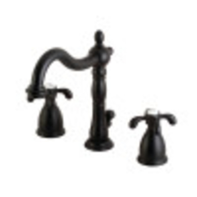 Kingston Brass KB1970TX French Country Widespread Bathroom Faucet with Brass Pop-Up, Matte Black