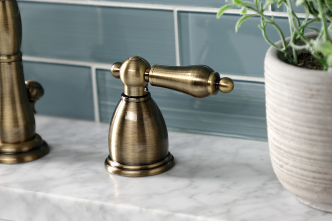 Kingston Brass KB1973AL Heritage Widespread Bathroom Faucet with Brass Pop-Up, Antique Brass