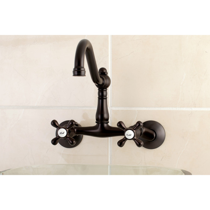 Kingston Brass KS3225AX Vintage 6" Adjustable Center Wall Mount Kitchen Faucet, Oil Rubbed Bronze