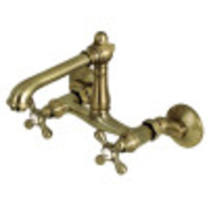 Kingston Brass English Country 6-Inch Adjustable Center Wall Mount Kitchen Faucet, Antique Brass